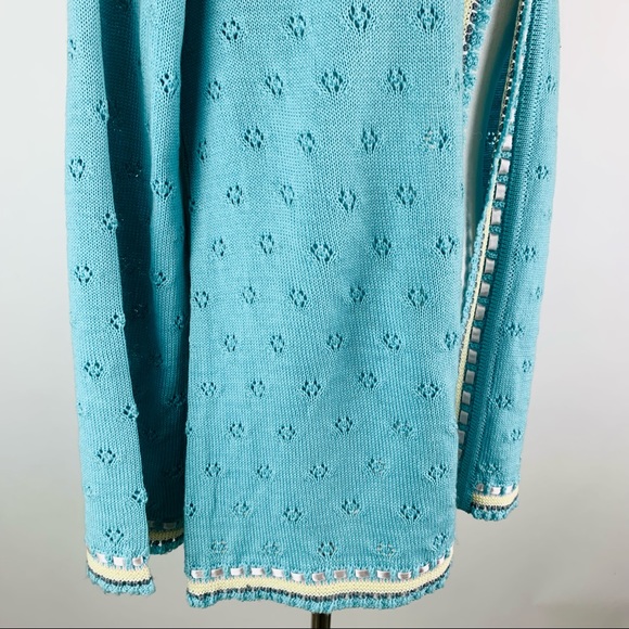 Gaxelle Ribbon Trim Pointelle Cardigan Grandmacore Sweater Small - Picture 6 of 12